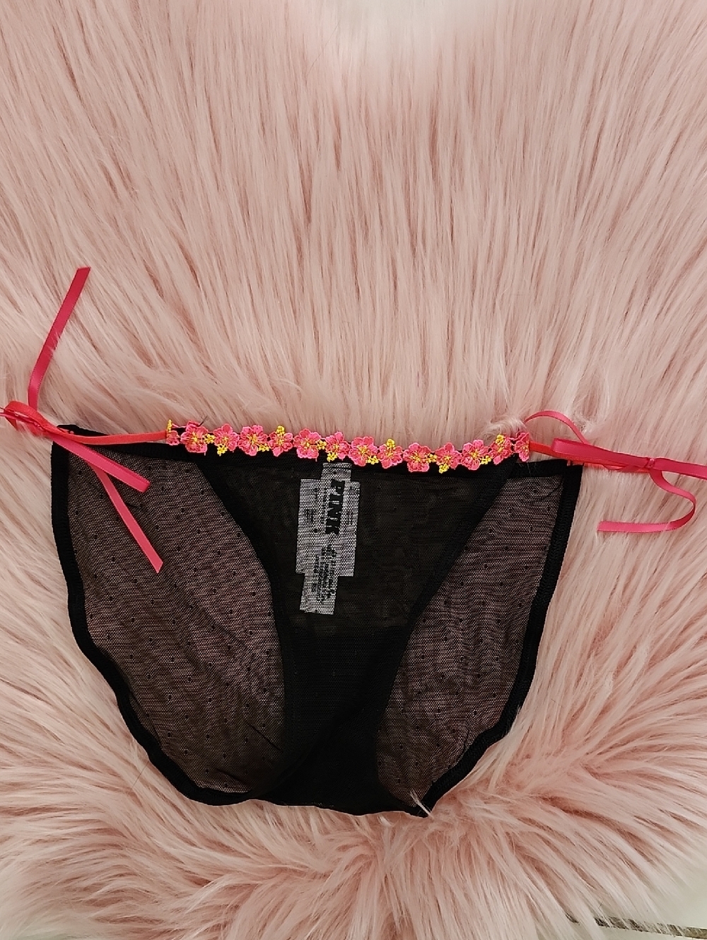 Brand New PINK VICTORIA'S SECRET FLORAL LACE MESH STRING BIKINI-XS